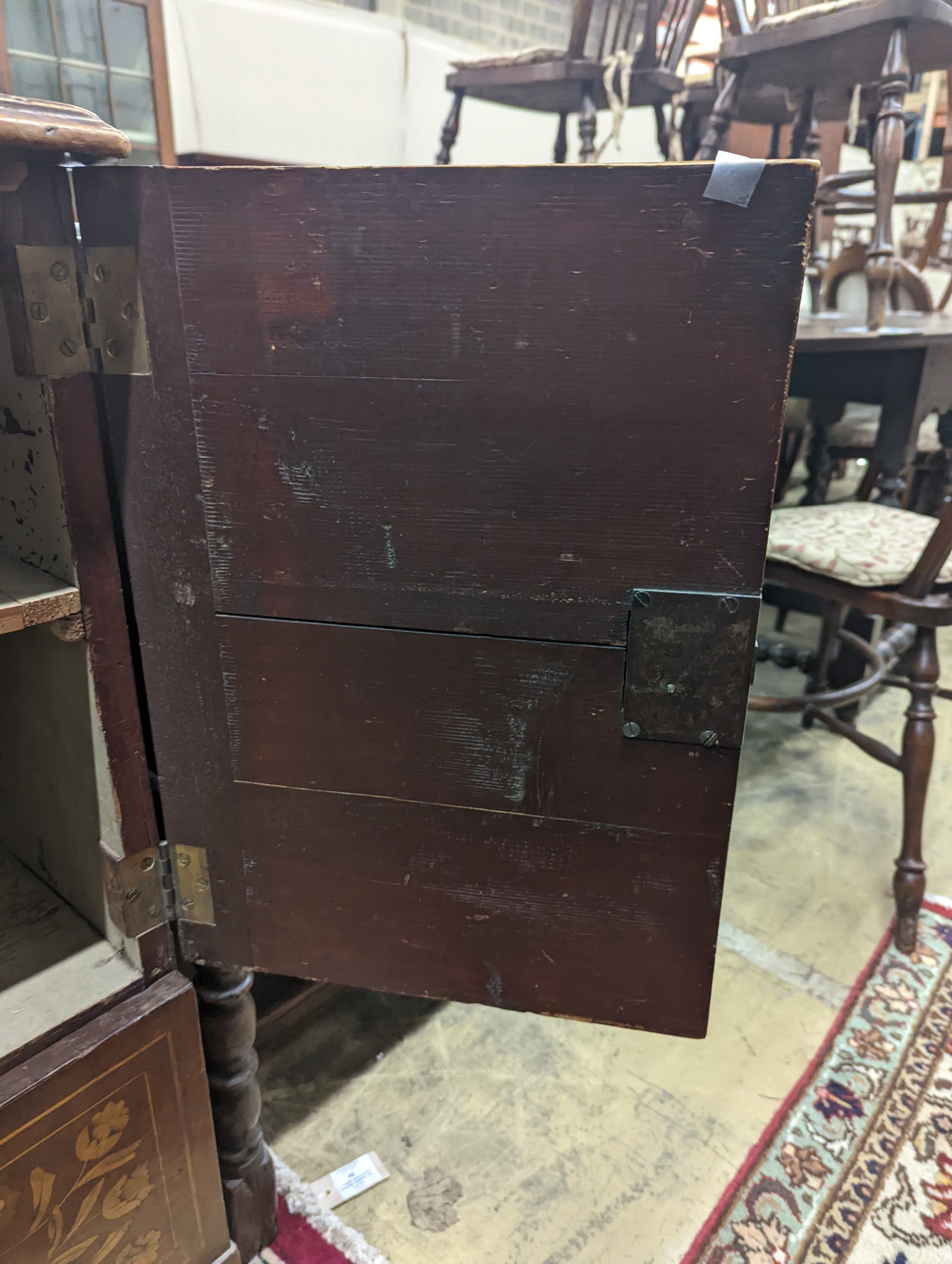 An 18th century Dutch floral marquetry walnut cabinet (altered), width 70cm, depth 48cm, height 87cm